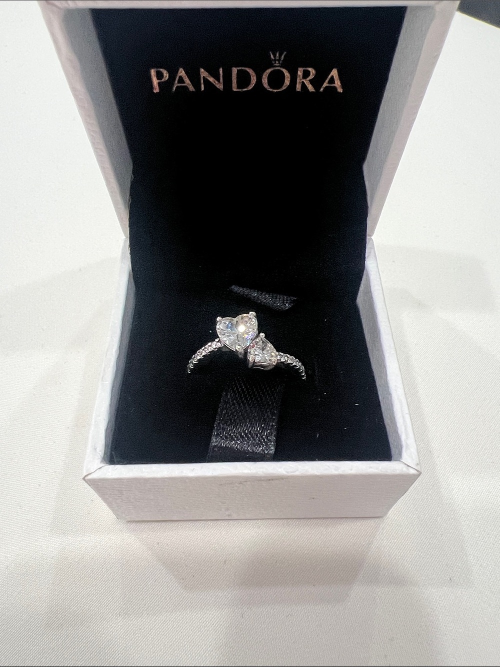 Pandora Silver Heart Duo Ring - Clear Stones